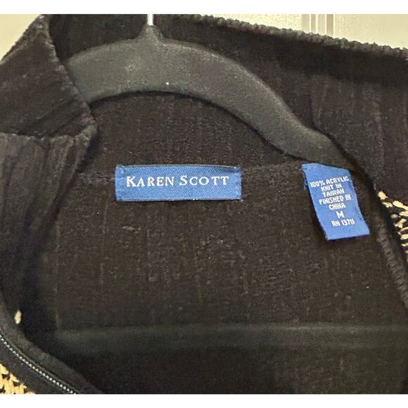 Vintage Karen Scott Velour Zip Sweater M Geometric Pattern Y2K Cozy Mock Neck - Picture 5 of 7